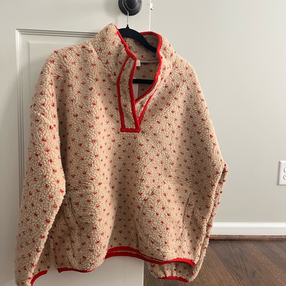 tan heart sherpa pullover